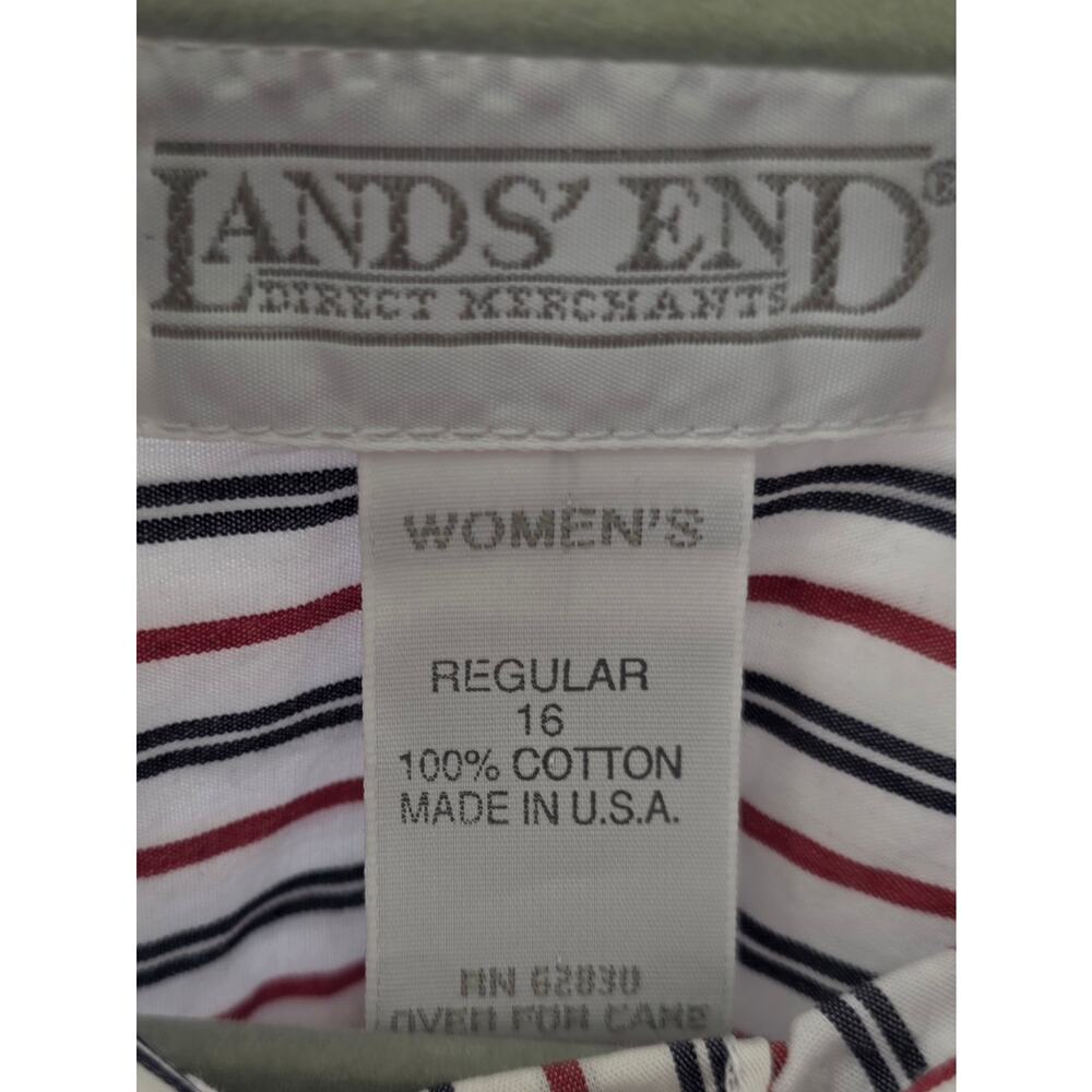 Lands’ End Red Blue Stripe Cotton Button Down Shirt Women’s 16 USA - Picture 4 of 6